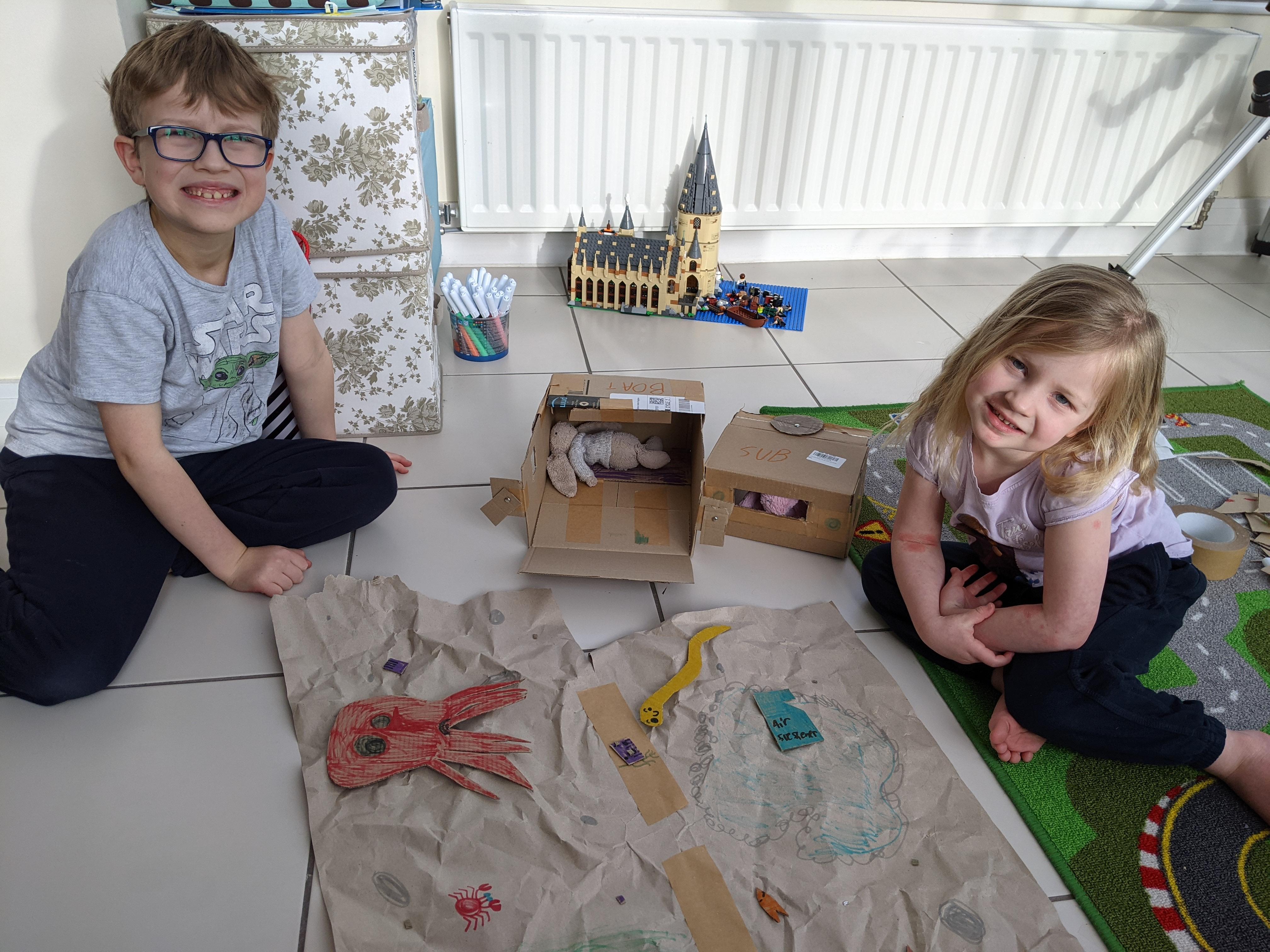 A boat for the teddies. Inside it a deep sea submarine which went and explored!